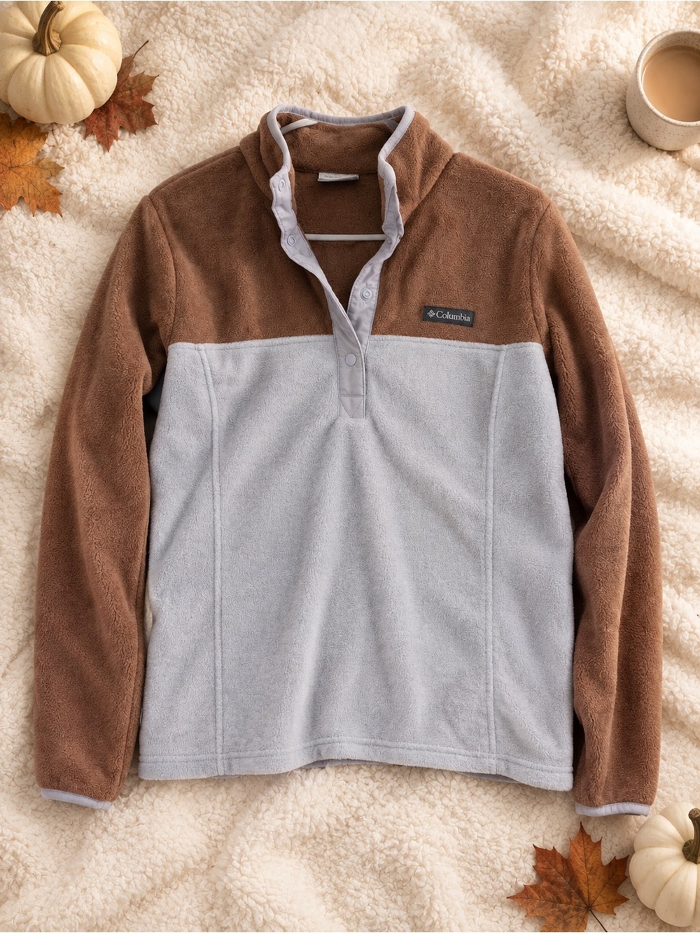 Columbia Brown and Light Gray Women’s Snap-Front Fleece Pullover